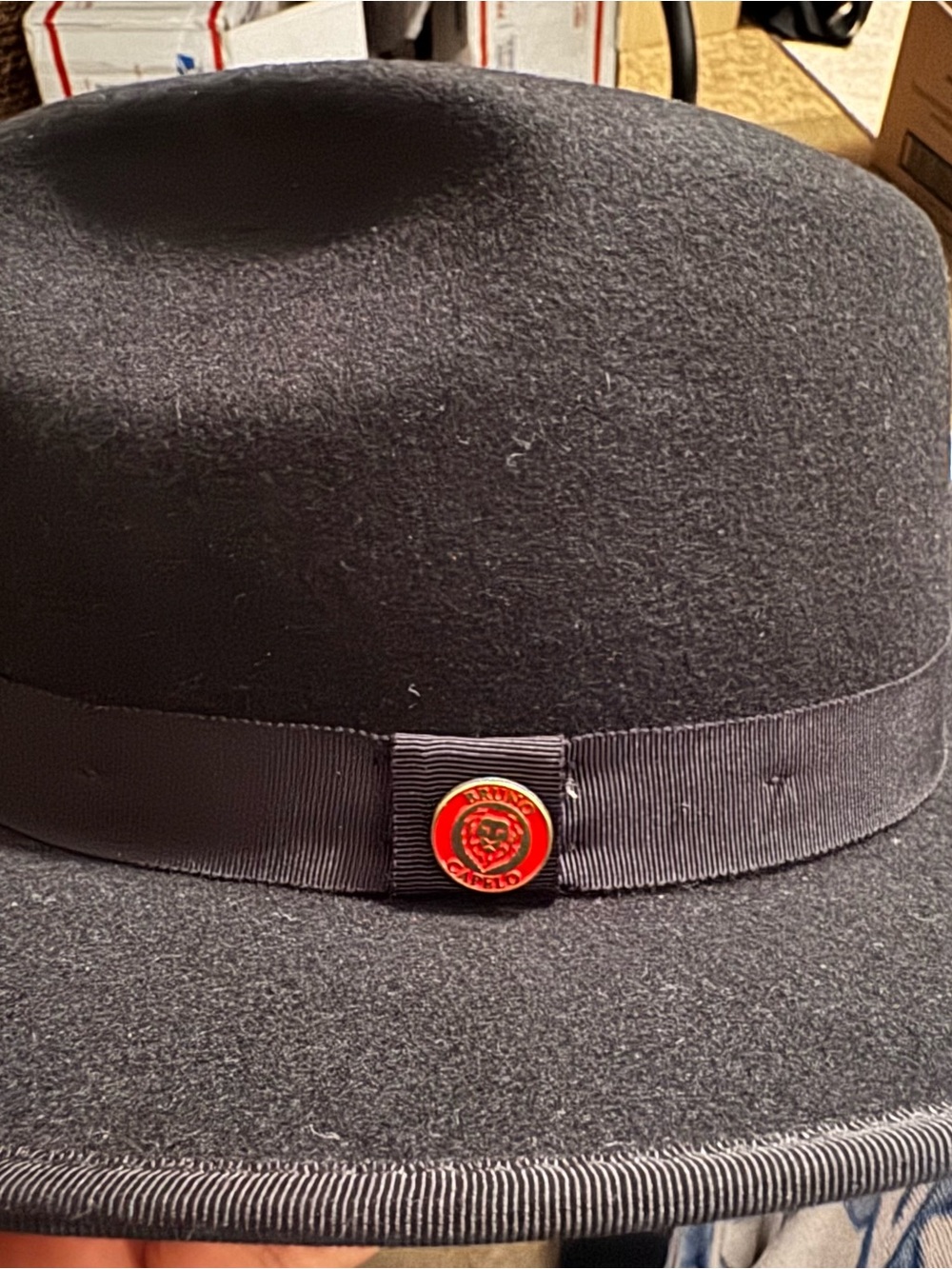 Men's Black Felt Bowler Hat with Red Emblem